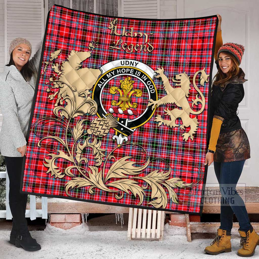 Tartan Vibes Clothing Udny Tartan Quilt with Family Crest and Scottish Symbol Style