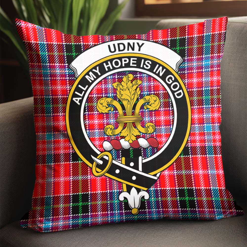 Udny Tartan Pillow Cover with Family Crest - Tartanvibesclothing