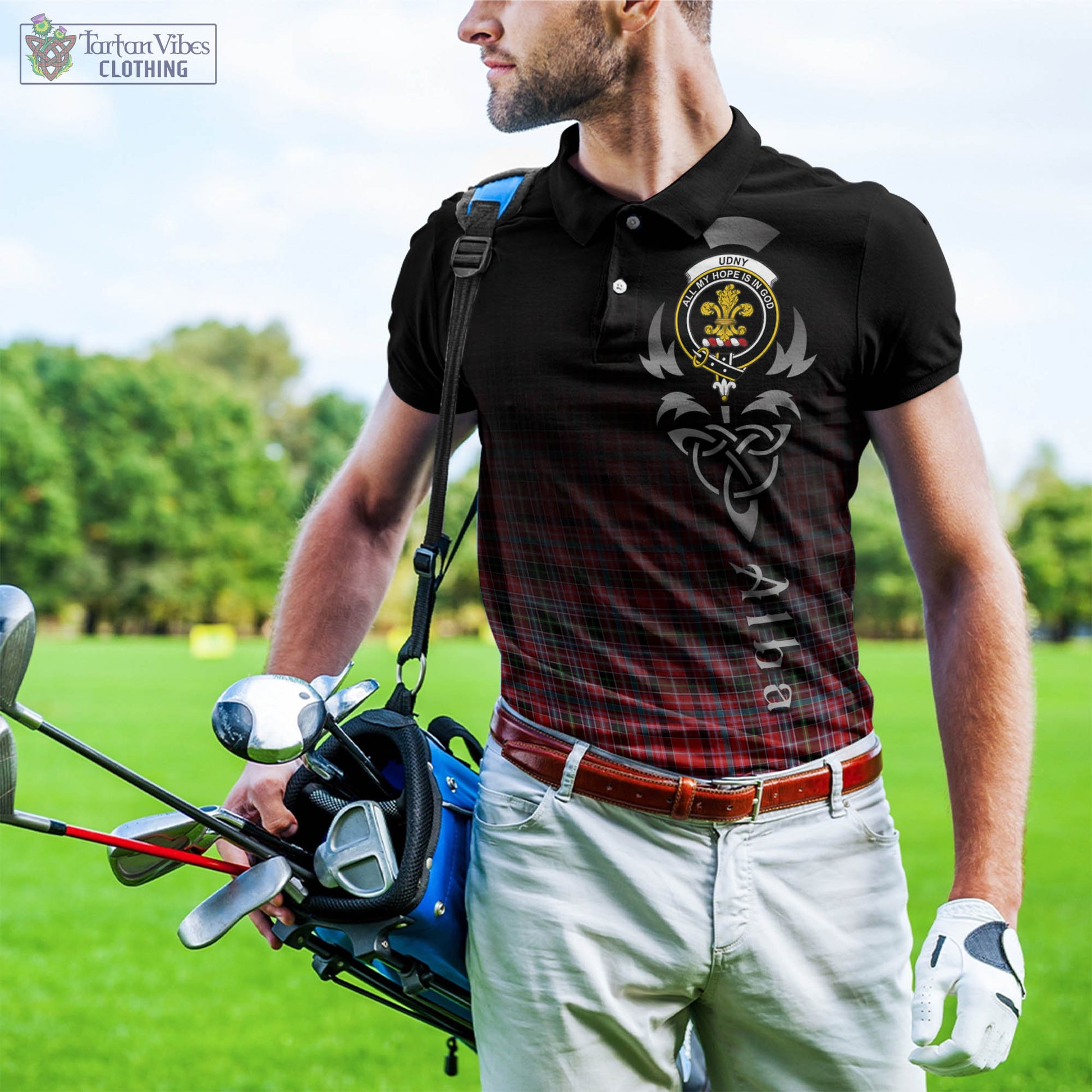 Tartan Vibes Clothing Udny Tartan Polo Shirt Featuring Alba Gu Brath Family Crest Celtic Inspired