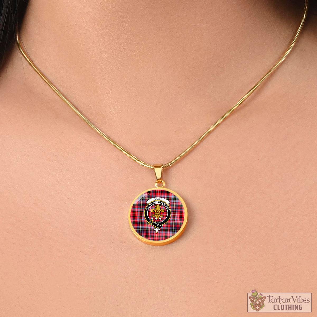 Udny Tartan Circle Necklace with Family Crest - Tartan Vibes Clothing