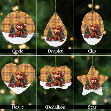 Ulster Tartan Christmas Aluminium Ornament with Adorable Highland Coo