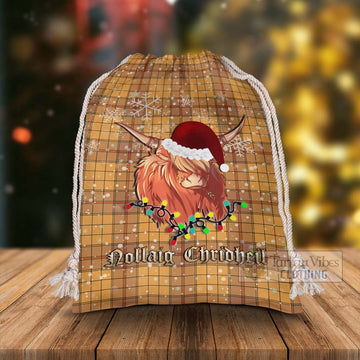 Ulster Tartan Christmas Santa's Bag with Highland Cow