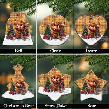 Ulster Tartan Christmas Ceramic Ornament with Adorable Highland Coo