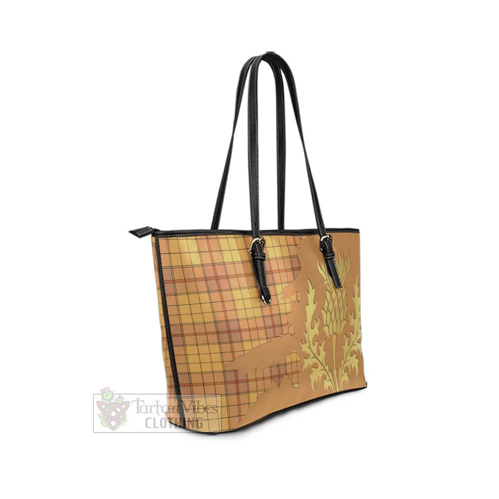Ulster Tartan Leather Tote Bag Gold Thistle Style - Tartan Vibes Clothing