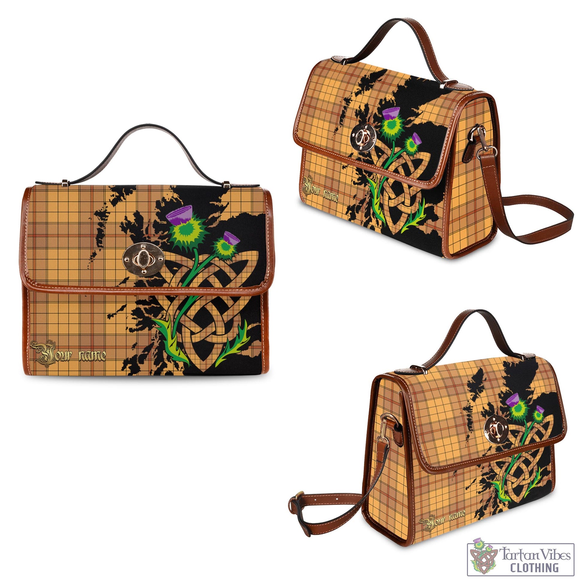 Tartan Vibes Clothing Ulster Tartan Waterproof Canvas Bag with Scotland Map and Thistle Celtic Accents