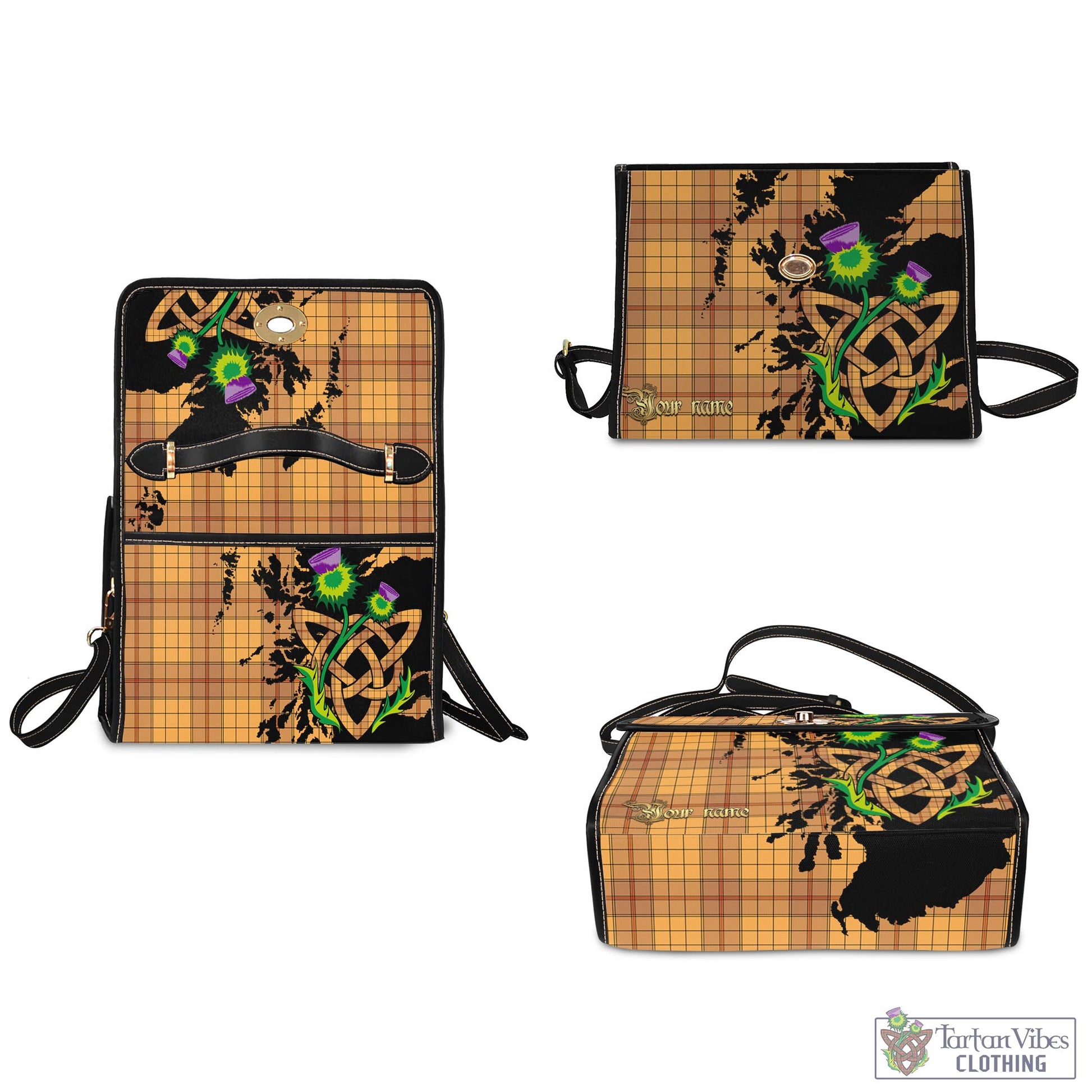 Tartan Vibes Clothing Ulster Tartan Waterproof Canvas Bag with Scotland Map and Thistle Celtic Accents