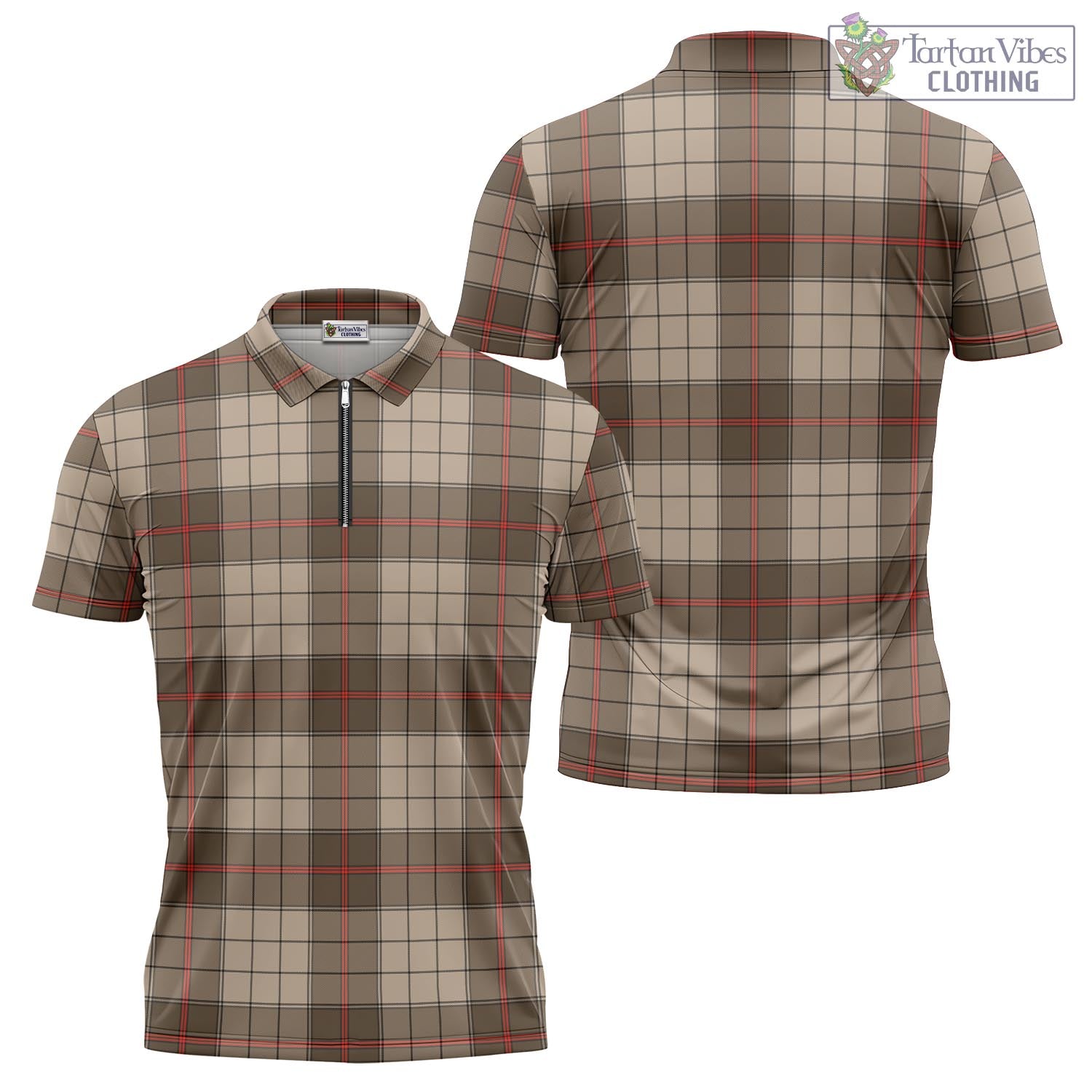 Tartan Vibes Clothing Ulster Brown Modern Tartan Zipper Polo Shirt