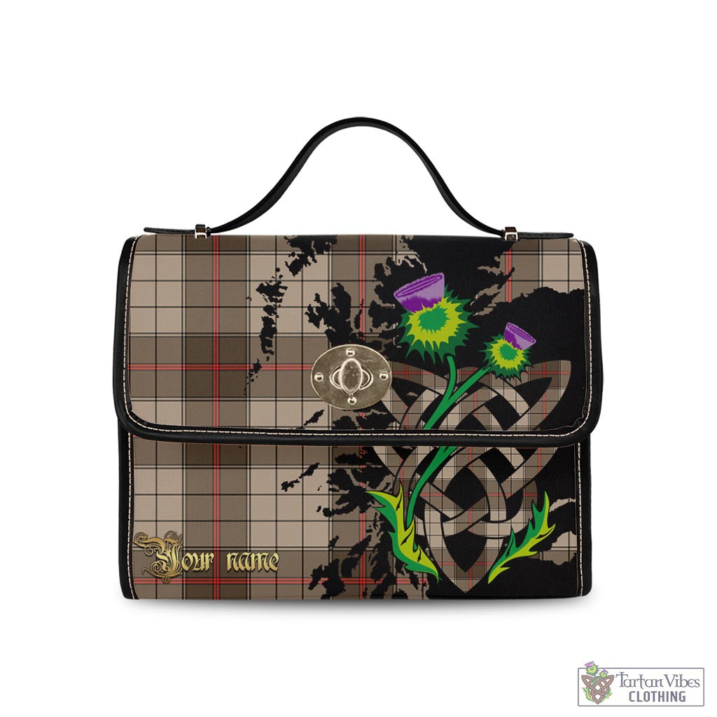 Tartan Vibes Clothing Ulster Brown Modern Tartan Waterproof Canvas Bag with Scotland Map and Thistle Celtic Accents