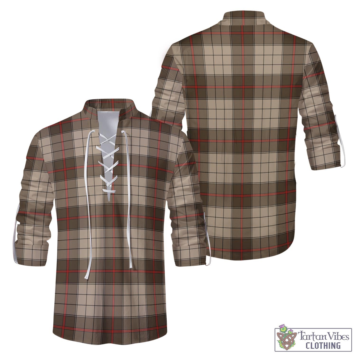 Tartan Vibes Clothing Ulster Brown Modern Tartan Men's Scottish Traditional Jacobite Ghillie Kilt Shirt