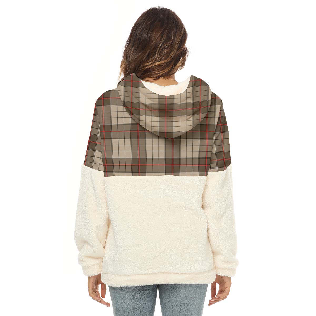 Ulster Brown Modern Tartan Women's Borg Fleece Hoodie With Half Zip - Tartan Vibes Clothing