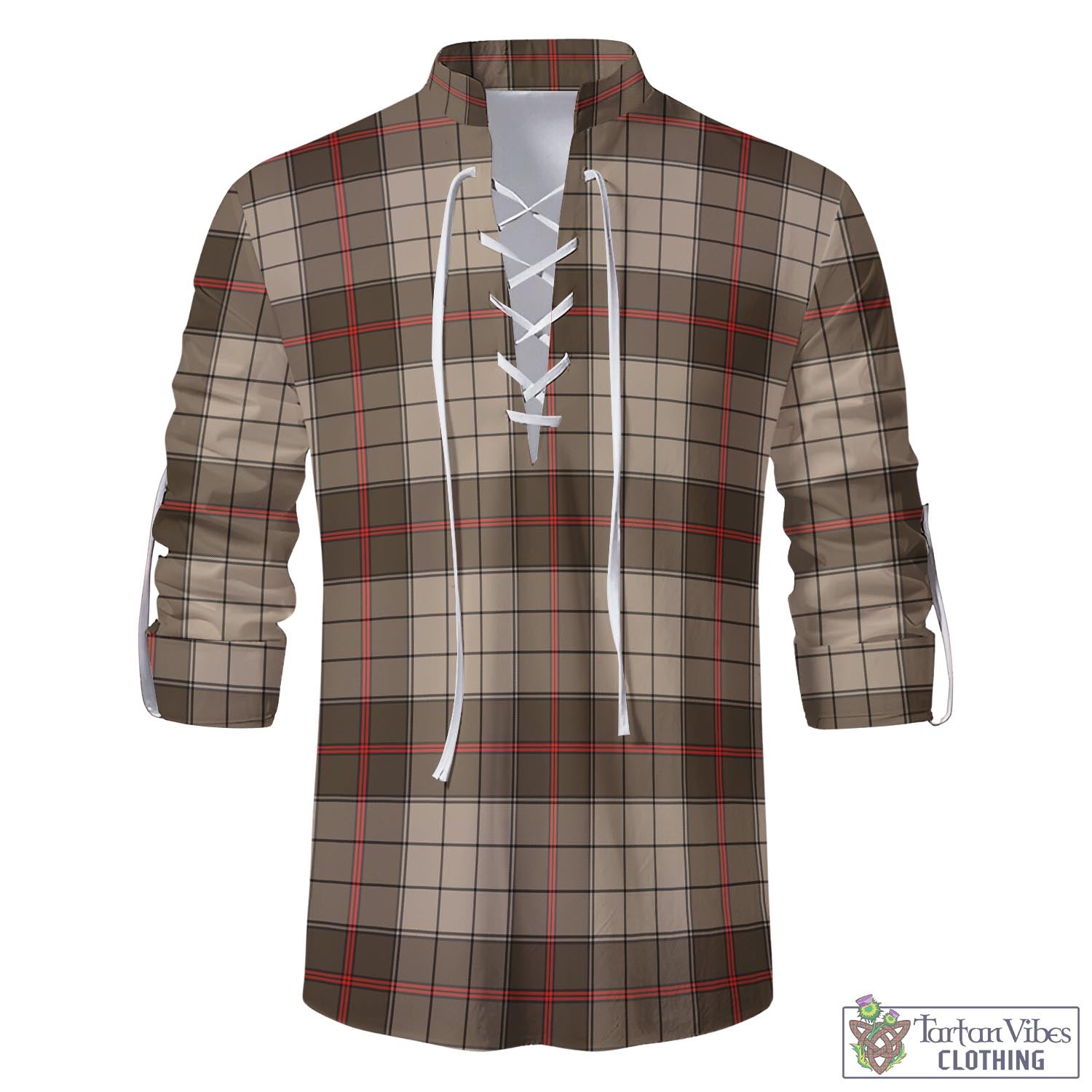 Tartan Vibes Clothing Ulster Brown Modern Tartan Men's Scottish Traditional Jacobite Ghillie Kilt Shirt