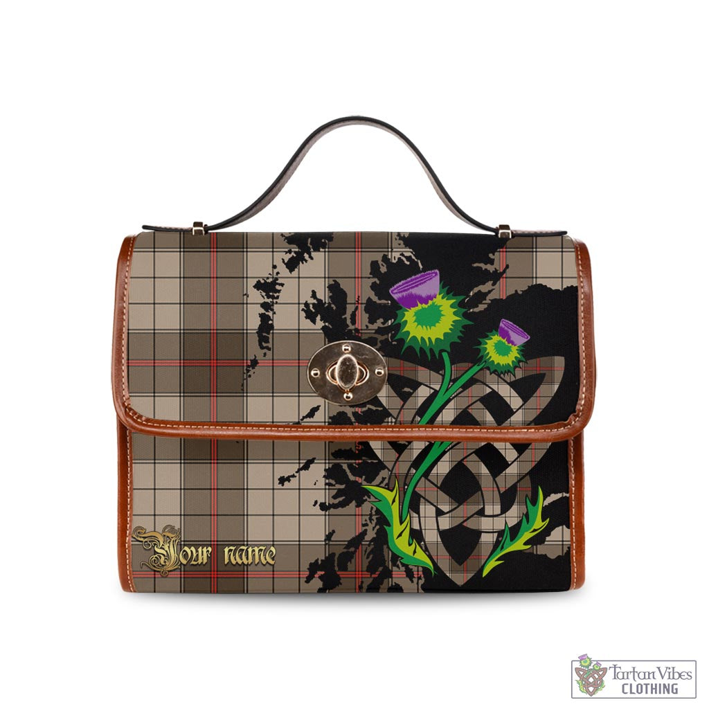 Tartan Vibes Clothing Ulster Brown Modern Tartan Waterproof Canvas Bag with Scotland Map and Thistle Celtic Accents