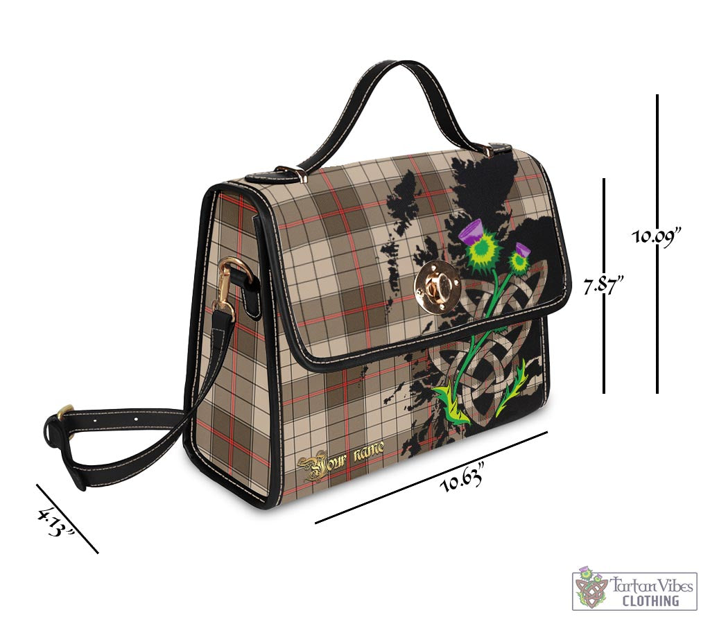 Tartan Vibes Clothing Ulster Brown Modern Tartan Waterproof Canvas Bag with Scotland Map and Thistle Celtic Accents