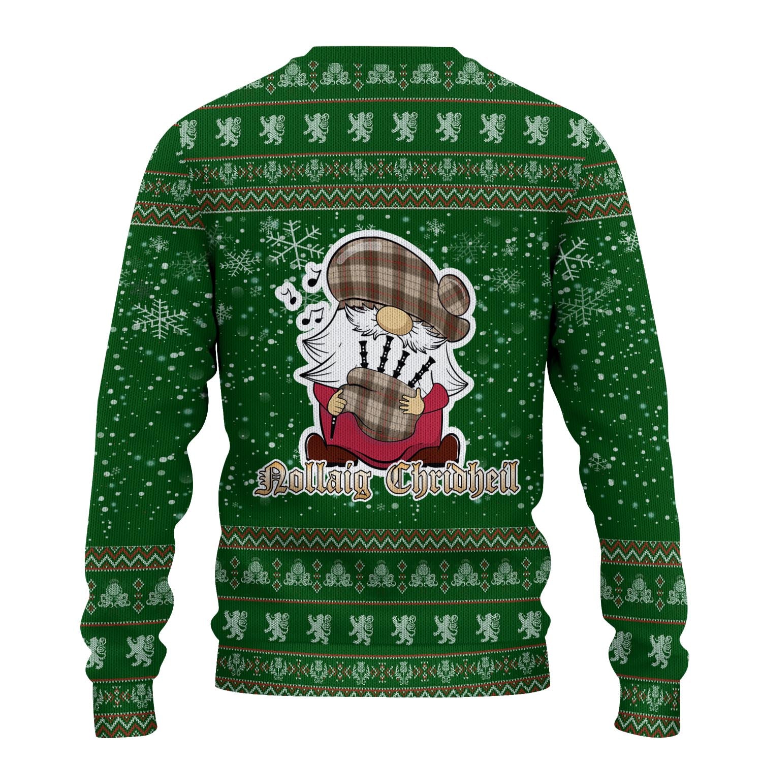 Ulster Brown Modern Clan Christmas Family Knitted Sweater with Funny Gnome Playing Bagpipes - Tartanvibesclothing