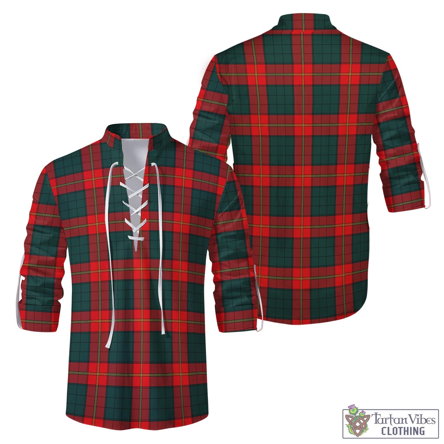 Tartan Vibes Clothing Ulster Red Tartan Men's Scottish Traditional Jacobite Ghillie Kilt Shirt