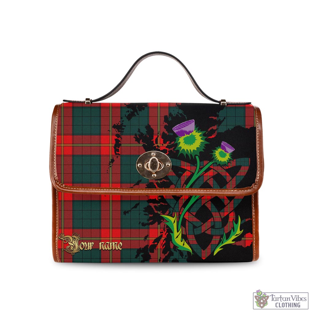 Tartan Vibes Clothing Ulster Red Tartan Waterproof Canvas Bag with Scotland Map and Thistle Celtic Accents