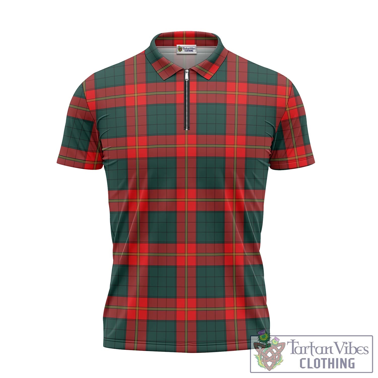 Tartan Vibes Clothing Ulster Red Tartan Zipper Polo Shirt