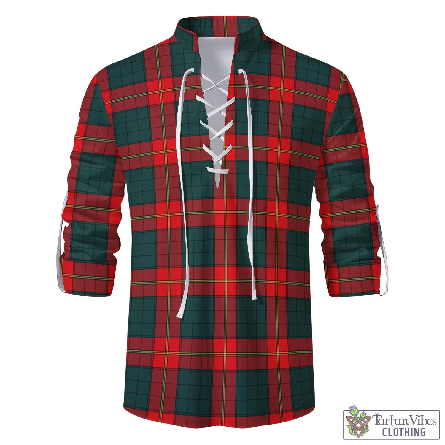 Tartan Vibes Clothing Ulster Red Tartan Men's Scottish Traditional Jacobite Ghillie Kilt Shirt