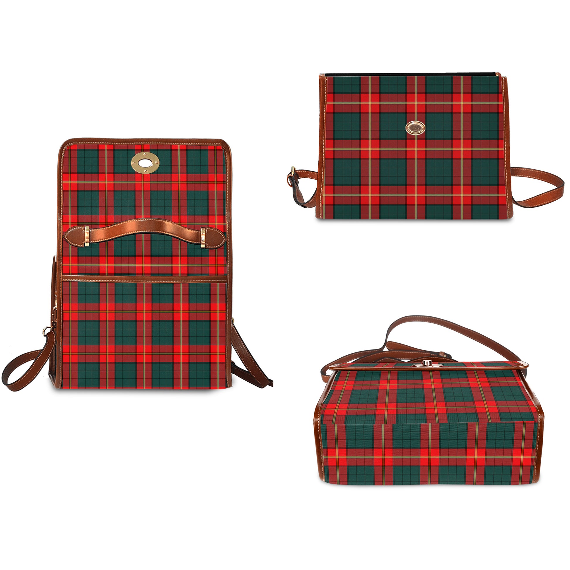 Tartan Vibes Clothing Ulster Red Tartan Leather Strap Waterproof Canvas Bag