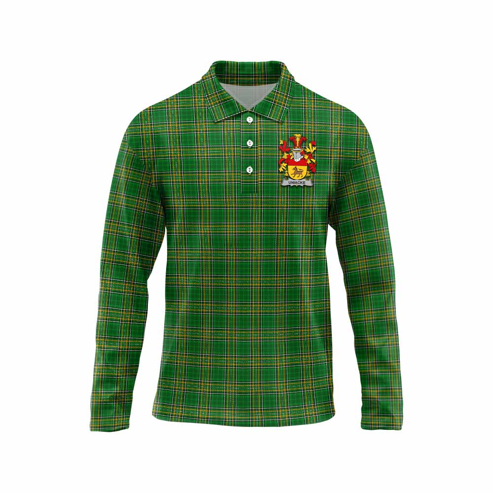 Tartan Vibes Clothing Uniacke Irish Clan Tartan Long Sleeve Polo Shirt with Coat of Arms