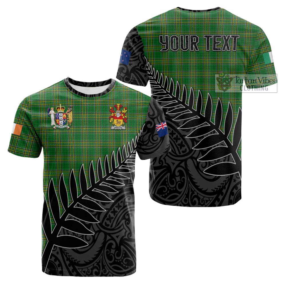 Tartan Vibes Clothing Uniacke Irish Clan Tartan Cotton T-shirt with Coat of Arms New Zealand Silver Fern Half Style