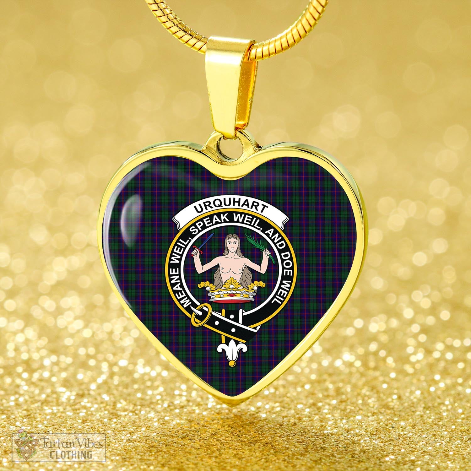 Tartan Vibes Clothing Urquhart Tartan Heart Necklace with Family Crest