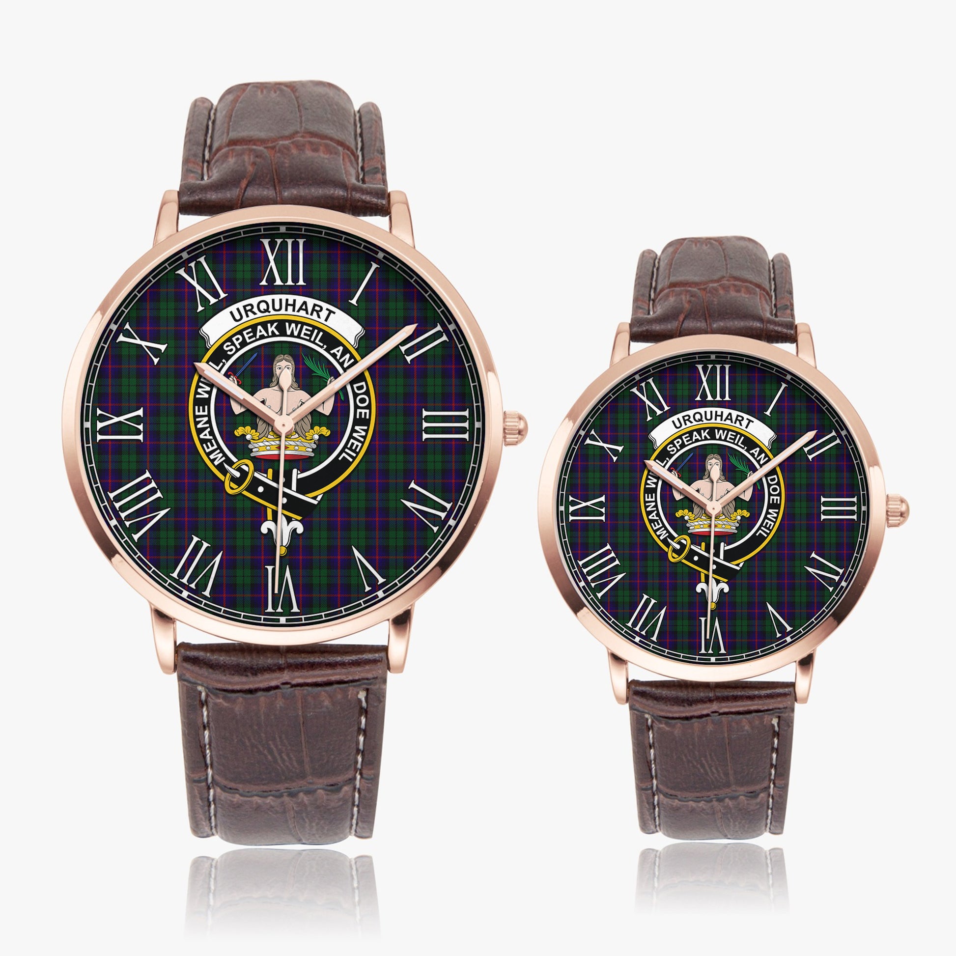 Urquhart Tartan Family Crest Leather Strap Quartz Watch - Tartanvibesclothing