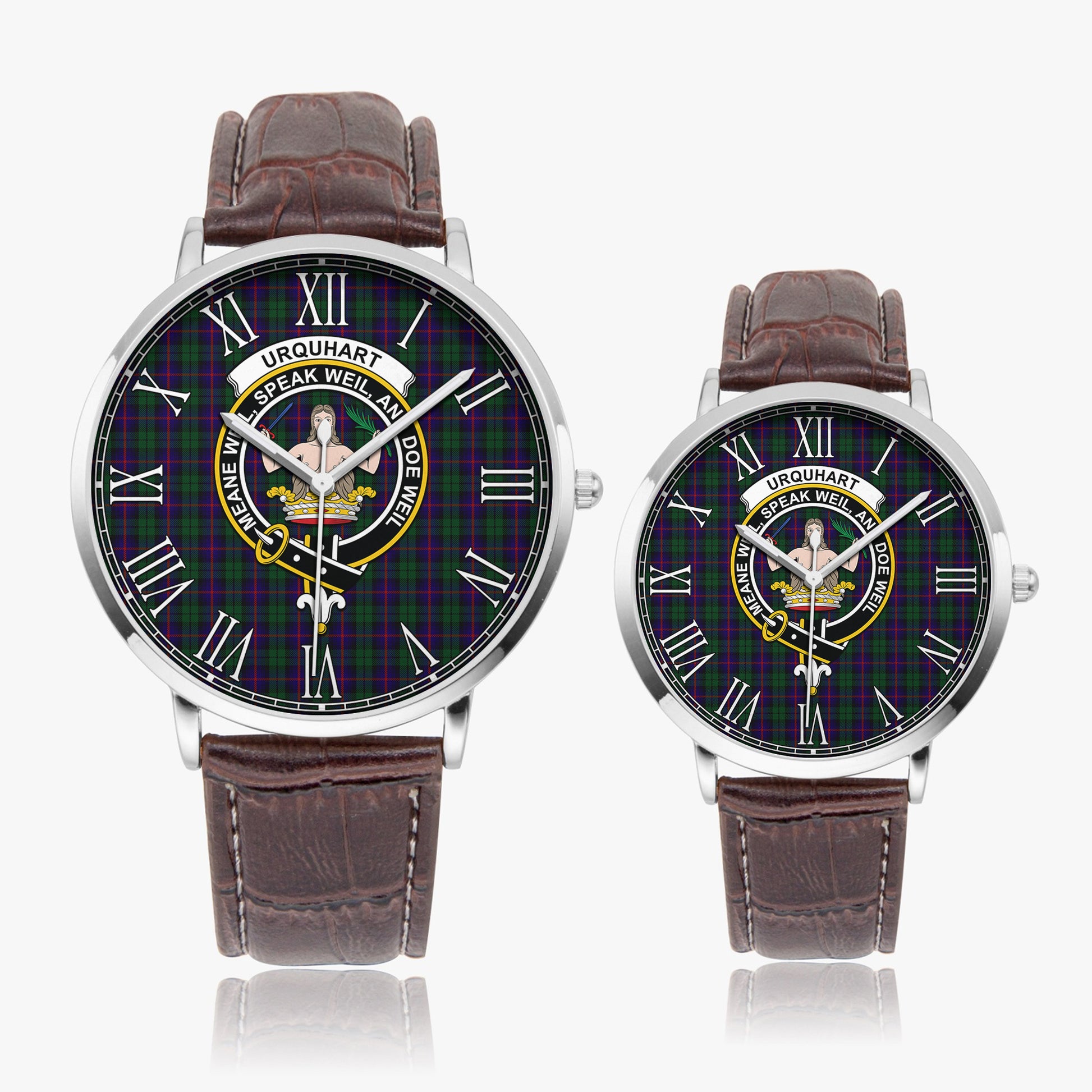 Urquhart Tartan Family Crest Leather Strap Quartz Watch - Tartanvibesclothing