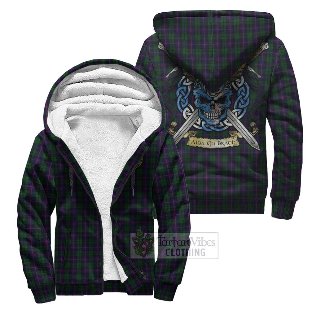 Tartan Vibes Clothing Urquhart Tartan Sherpa Hoodie with Family Crest Celtic Skull Style