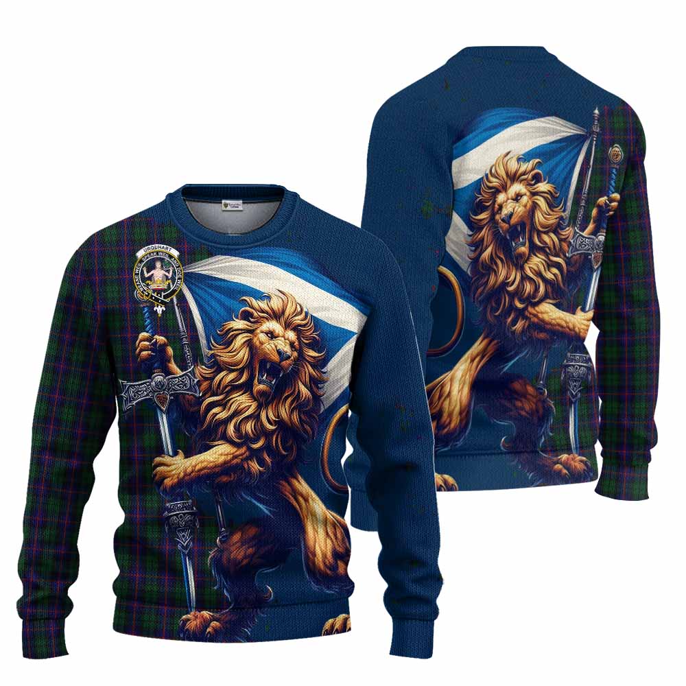 Tartan Vibes Clothing Urquhart Tartan Family Crest Knitted Sweater with Scottish Majestic Lion