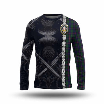 Urquhart Tartan Long Sleeve T-Shirt with Family Crest Cross Sword Thistle Celtic Vibes