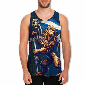 Urquhart Tartan Family Crest Men's Tank Top with Scottish Majestic Lion