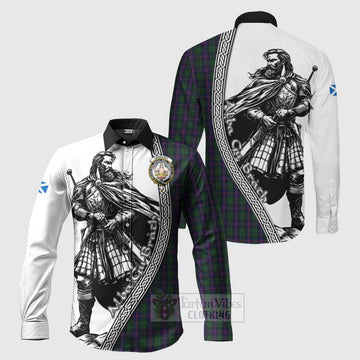 Urquhart Tartan Clan Crest Long Sleeve Button Shirt with Highlander Warrior Celtic Style