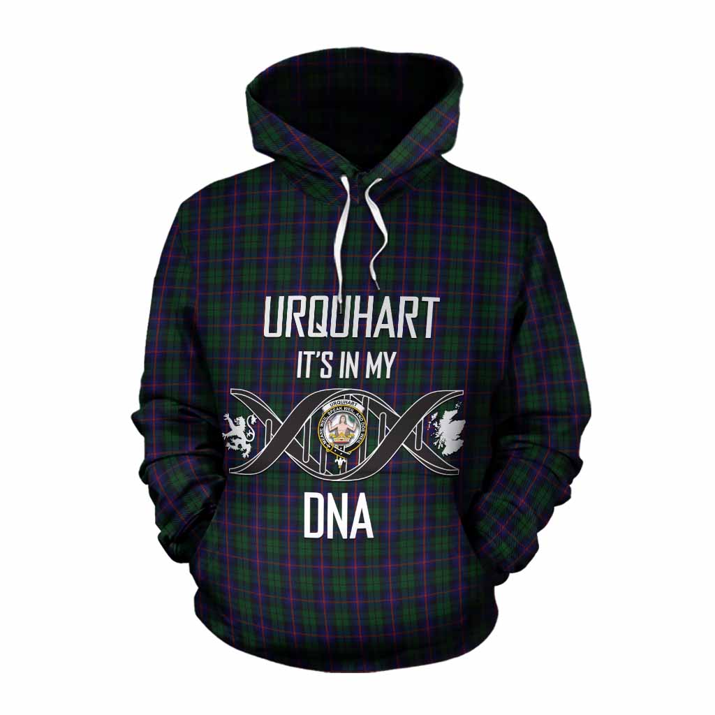 Tartan Vibes Clothing Urquhart Tartan Cotton Hoodie with Family Crest DNA In Me Style