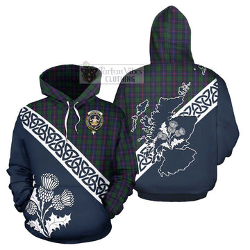 Urquhart Tartan Hoodie Featuring Thistle and Scotland Map