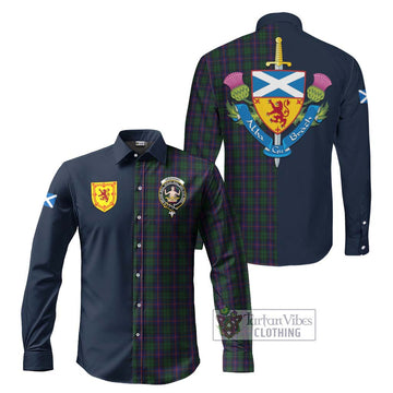 Urquhart Tartan Long Sleeve Button Shirt Alba with Scottish Lion Royal Arm Half Style