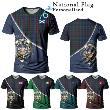 Urquhart Tartan T-Shirt with Personalised National Flag and Family Crest Half Style