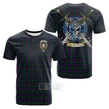 Urquhart Tartan Cotton T-shirt with Family Crest Celtic Skull Style