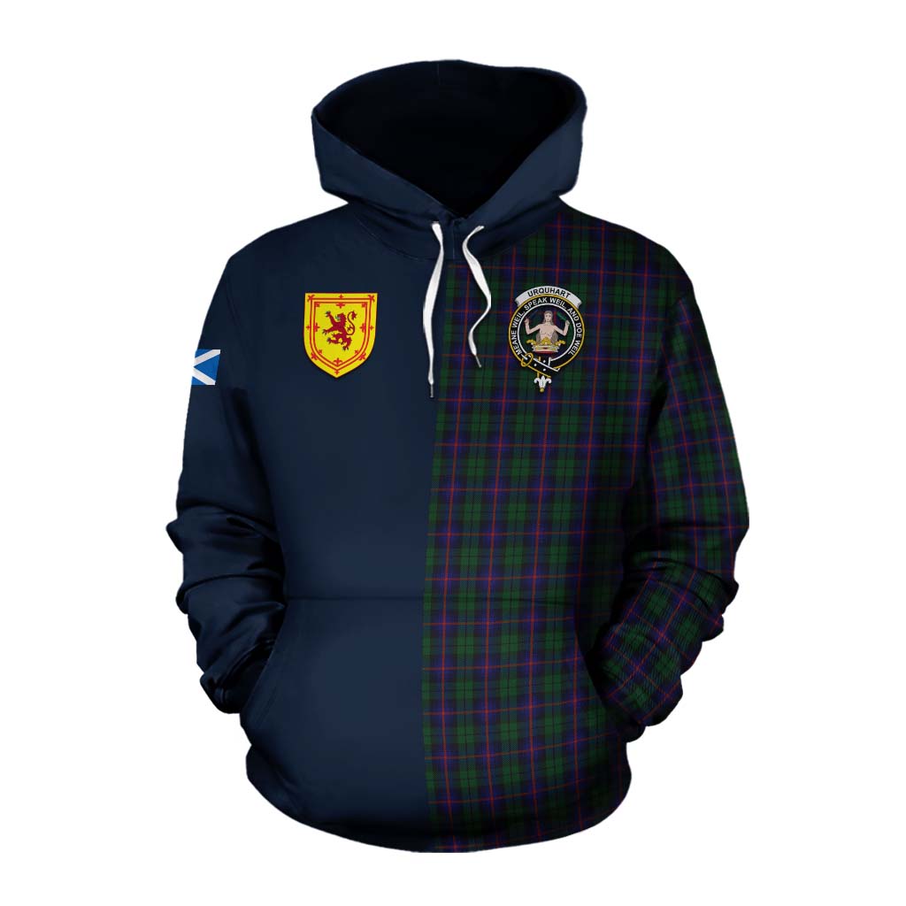 Tartan Vibes Clothing Urquhart Tartan Cotton Hoodie Alba with Scottish Lion Royal Arm Half Style