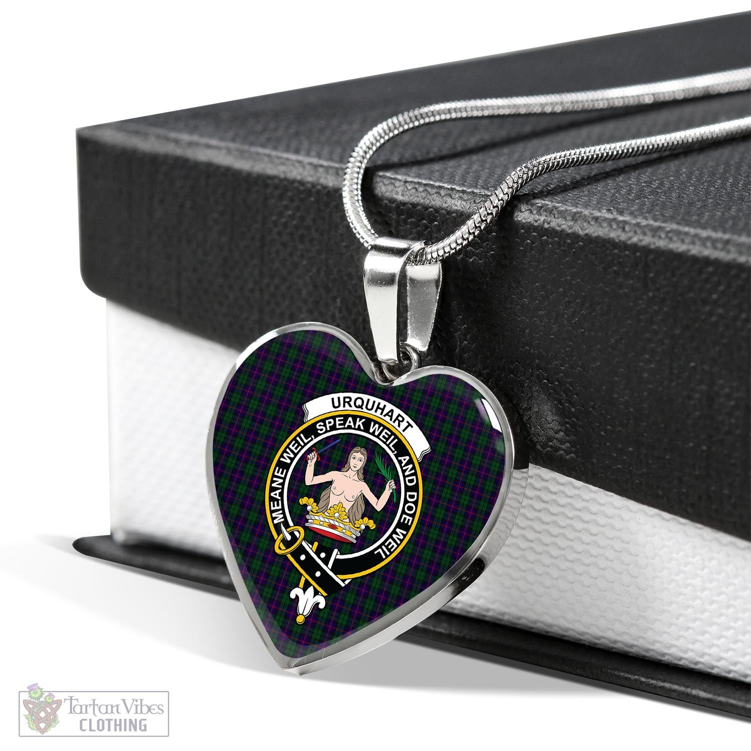 Tartan Vibes Clothing Urquhart Tartan Heart Necklace with Family Crest