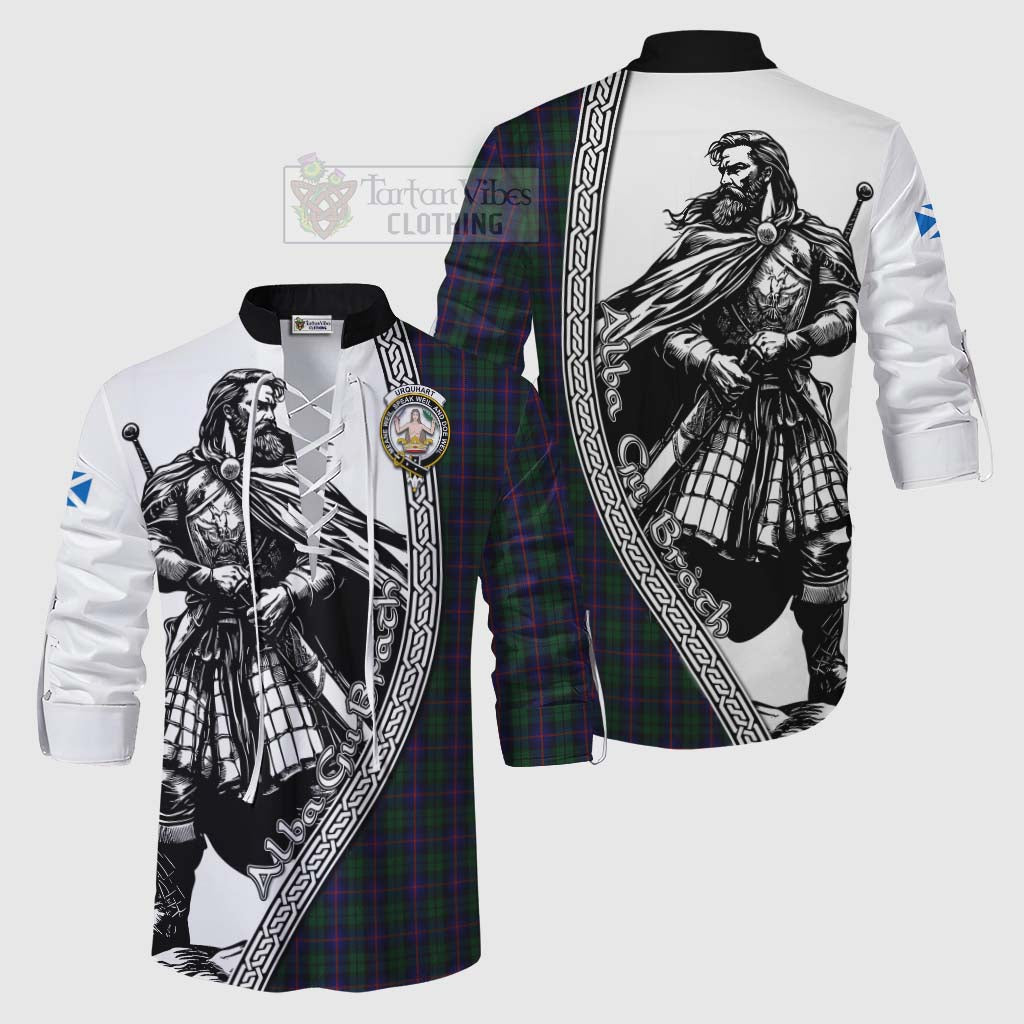 Tartan Vibes Clothing Urquhart Tartan Clan Crest Ghillie Kilt Shirt with Highlander Warrior Celtic Style