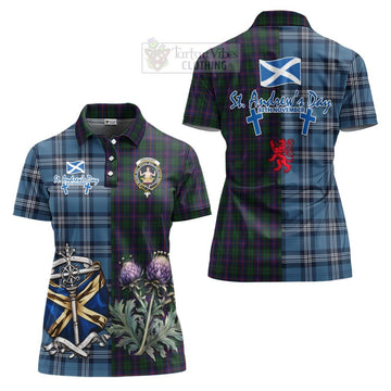 Urquhart Tartan Women's Polo Shirt Happy St. Andrew's Day Half Tartan Style