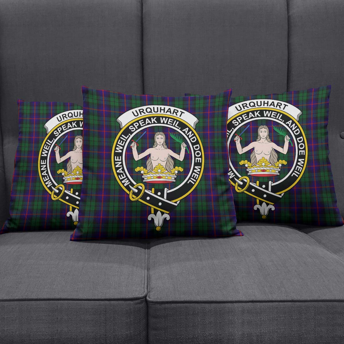 Urquhart Tartan Pillow Cover with Family Crest Square Pillow Cover - Tartanvibesclothing