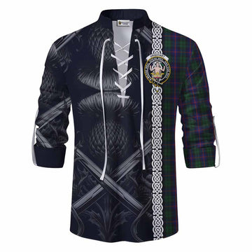 Urquhart Tartan Ghillie Kilt Shirt with Family Crest Cross Sword Thistle Celtic Vibes