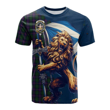 Urquhart Tartan Family Crest Cotton T-shirt with Scottish Majestic Lion