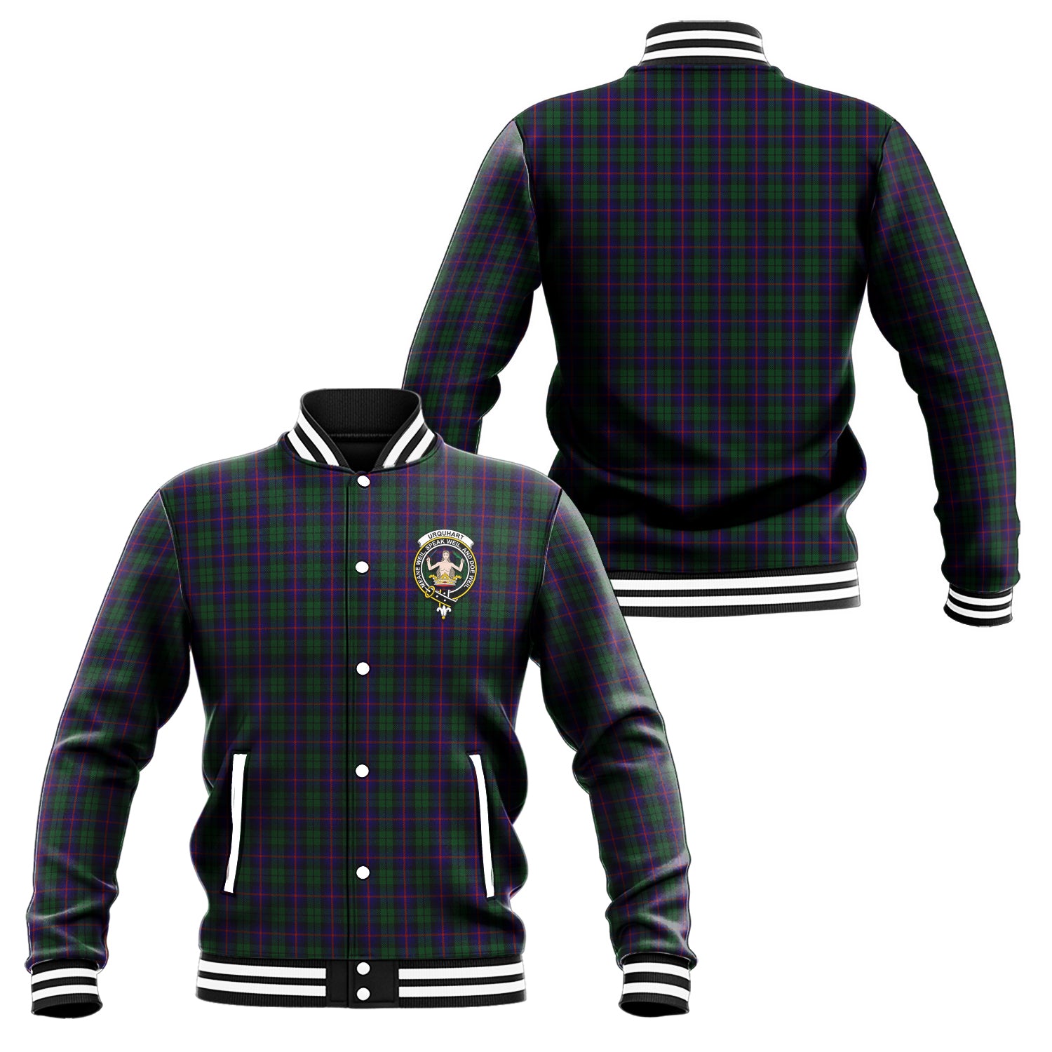 Urquhart Tartan Baseball Jacket with Family Crest Unisex - Tartan Vibes Clothing