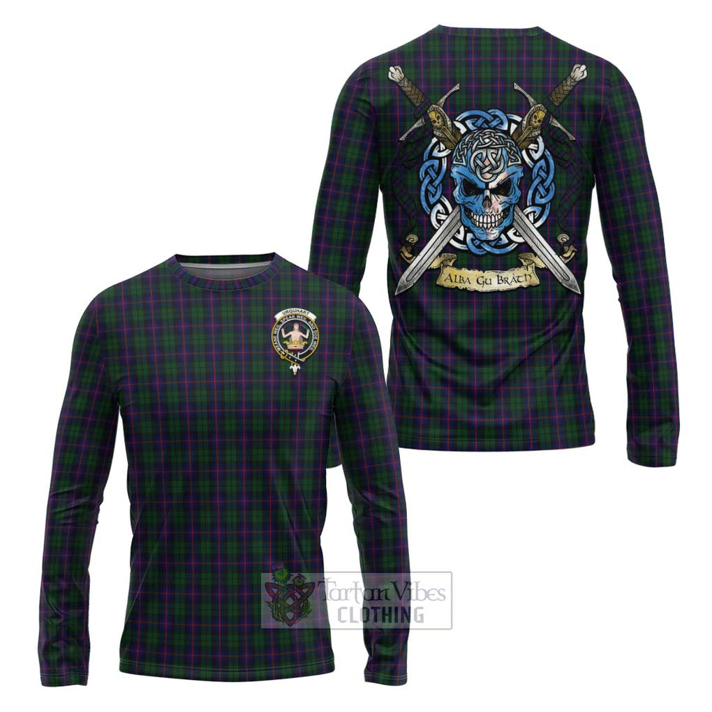 Tartan Vibes Clothing Urquhart Tartan Long Sleeve T-Shirt with Family Crest Celtic Skull Style