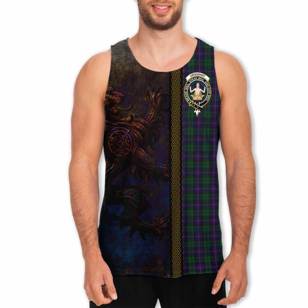 Urquhart Tartan Family Crest Men's Tank Top Alba Gu Brath Be Brave Lion Ancient Style Men - Tartan Vibes Clothing