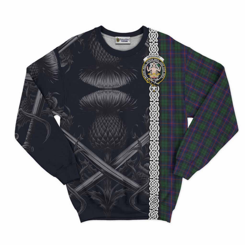 Tartan Vibes Clothing Urquhart Tartan Sweatshirt with Family Crest Cross Sword Thistle Celtic Vibes