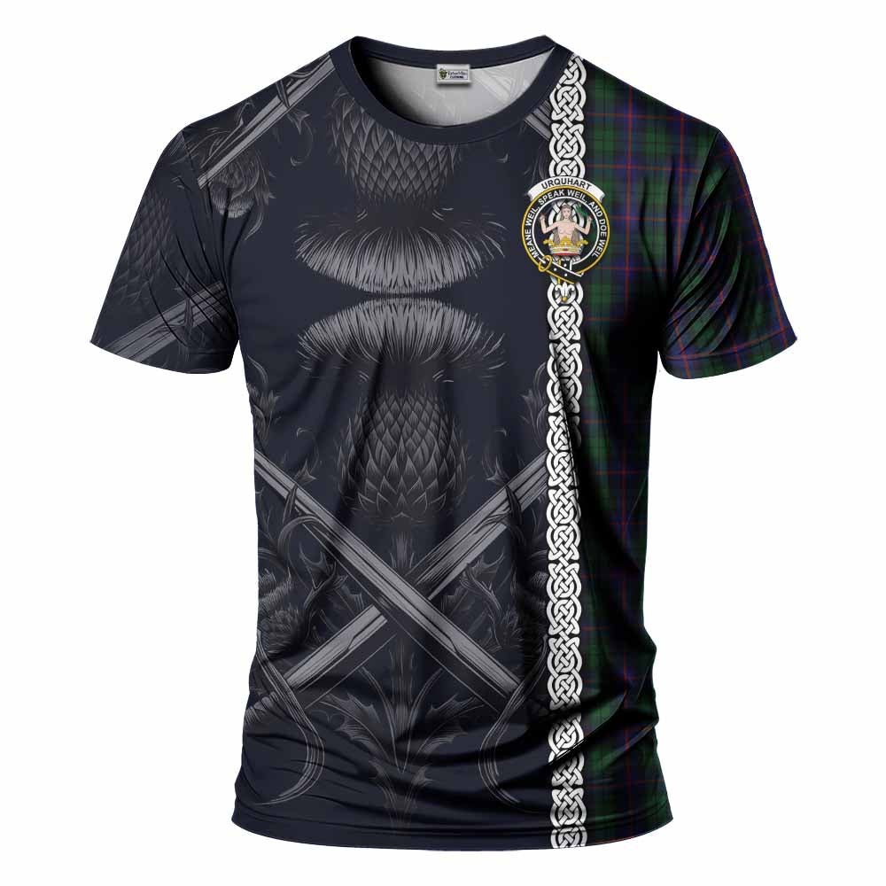 Tartan Vibes Clothing Urquhart Tartan T-Shirt with Family Crest Cross Sword Thistle Celtic Vibes